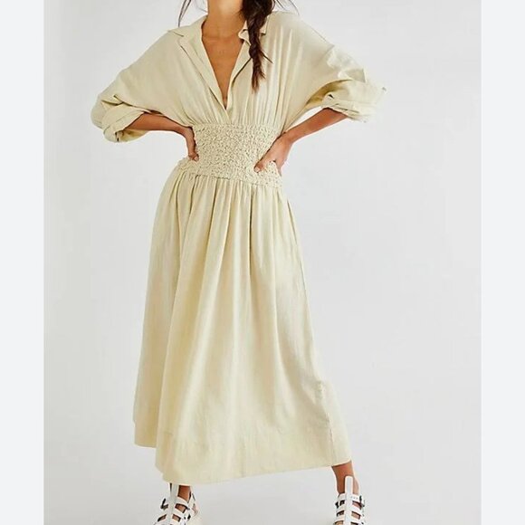 Free People Dresses & Skirts - NWT Free People Monika Neutral long sleeve midi dress.